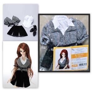 BJD Volks Dollfie Dream DD L Bust Monochrome Ribbon Suit Doll Skirt Outfit Shoes